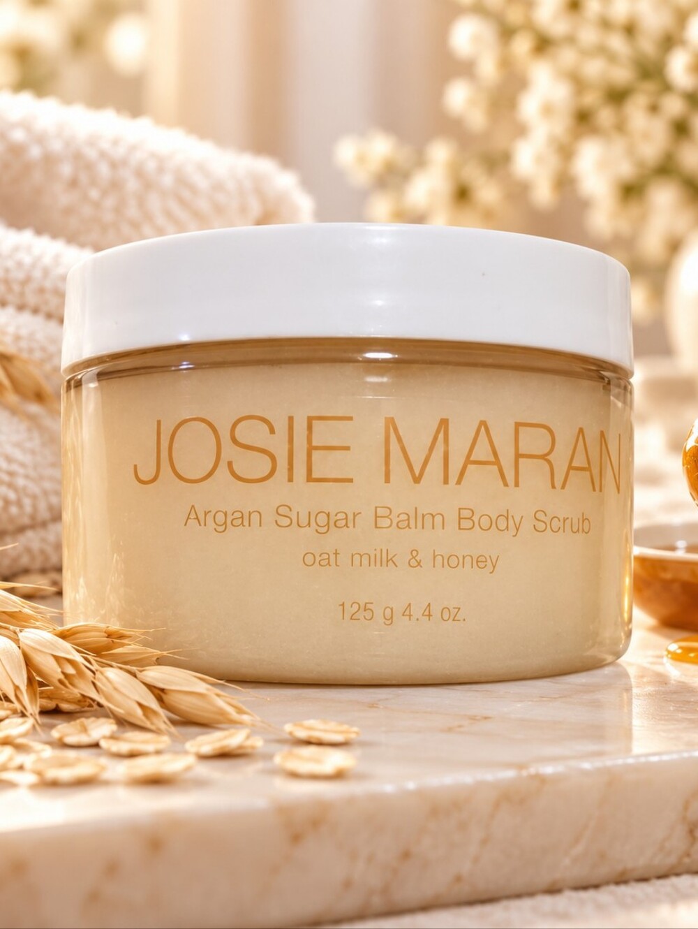 JOSIE MARAN Oat Milk & Honey Argan Sugar Balm Body Scrub — Cream & White